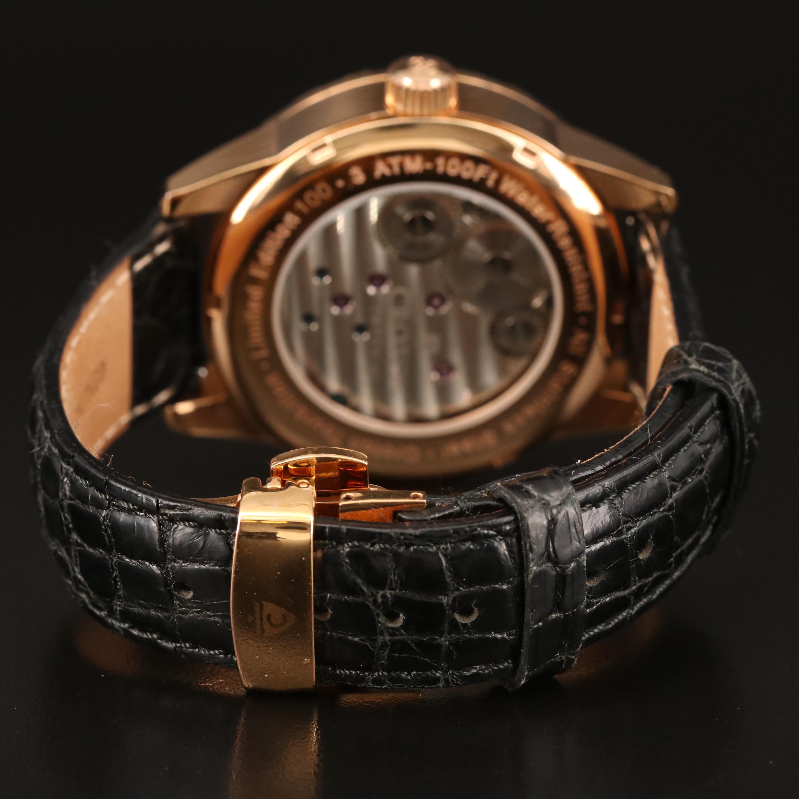 Croton Imperial Tourbillon Rose Gold Tone Stem Wind Watch