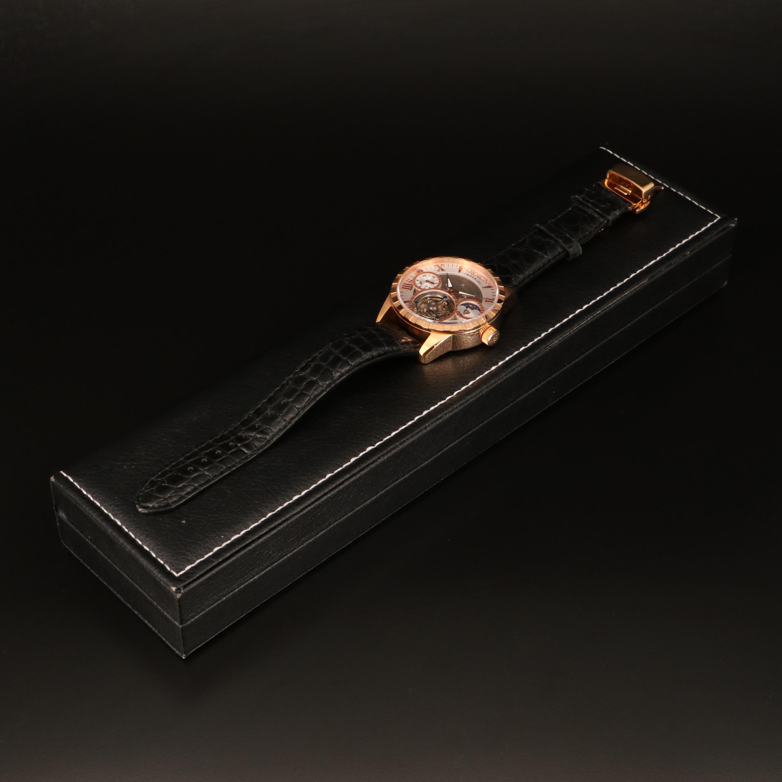 Croton Imperial Tourbillon Rose Gold Tone Stem Wind Watch