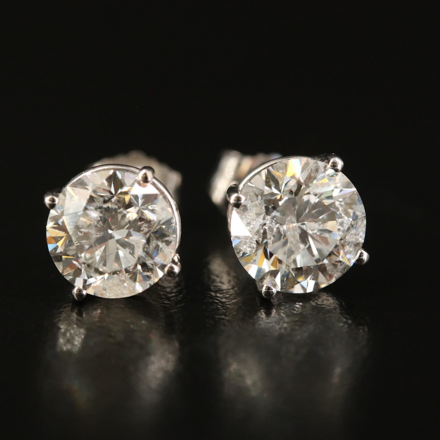 14K 3.00 CTW Solitaire Diamond Stud Earrings