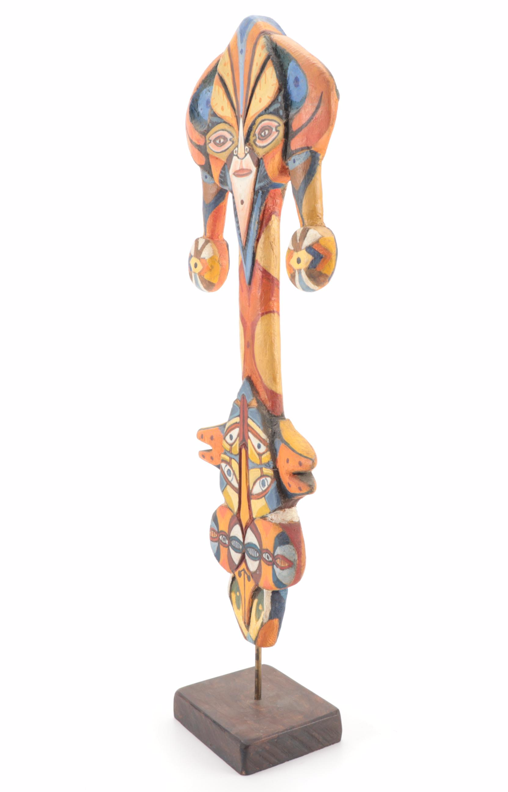 Robert Szesko Acrylic Painted Carved Wood Sculpture, Late 20th Century