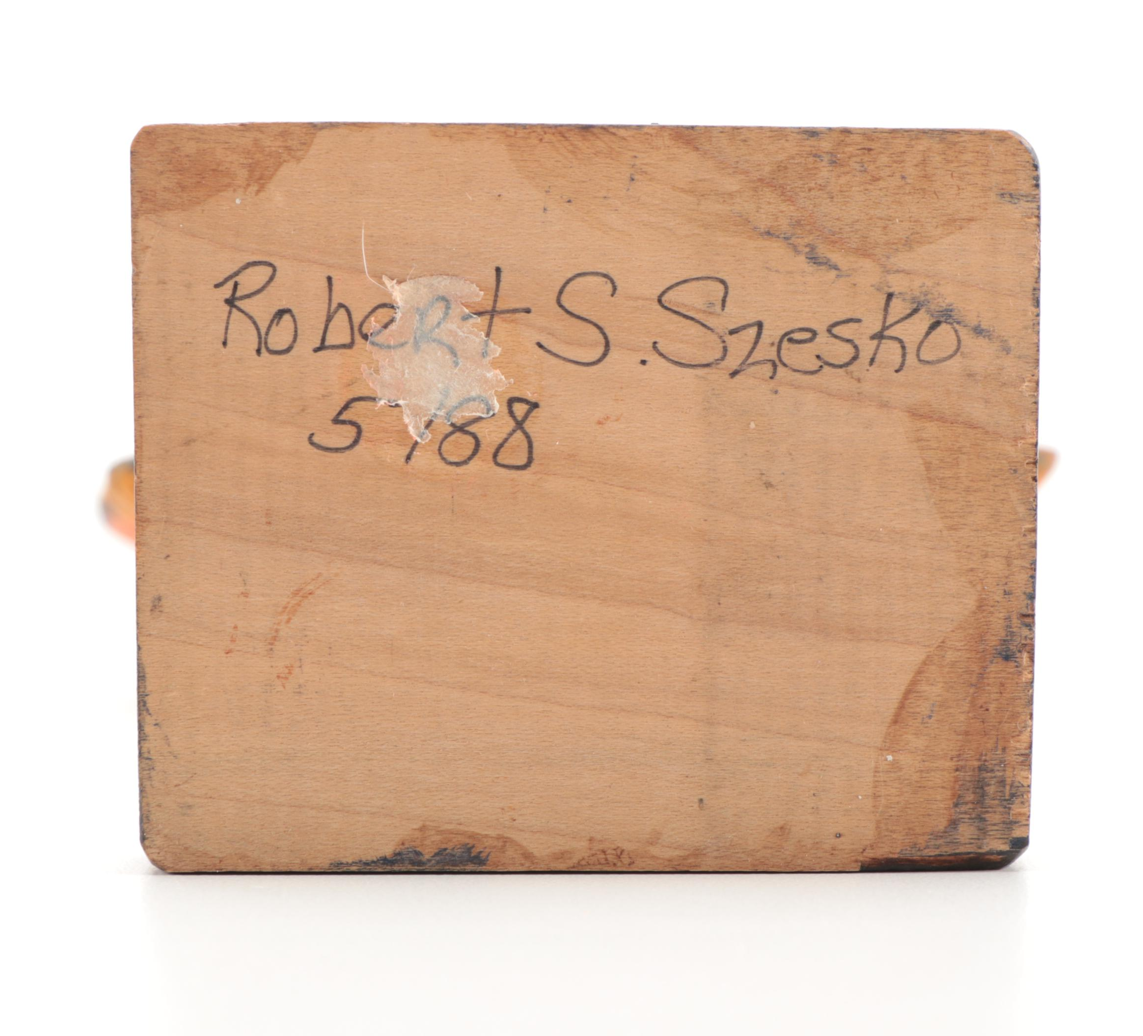 Robert Szesko Acrylic Painted Carved Wood Sculpture, Late 20th Century