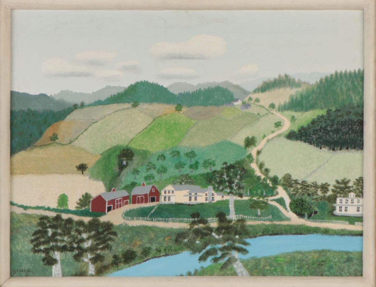 Grandma Moses Folk Tempera Painting "The Sycamore Farm," 1944