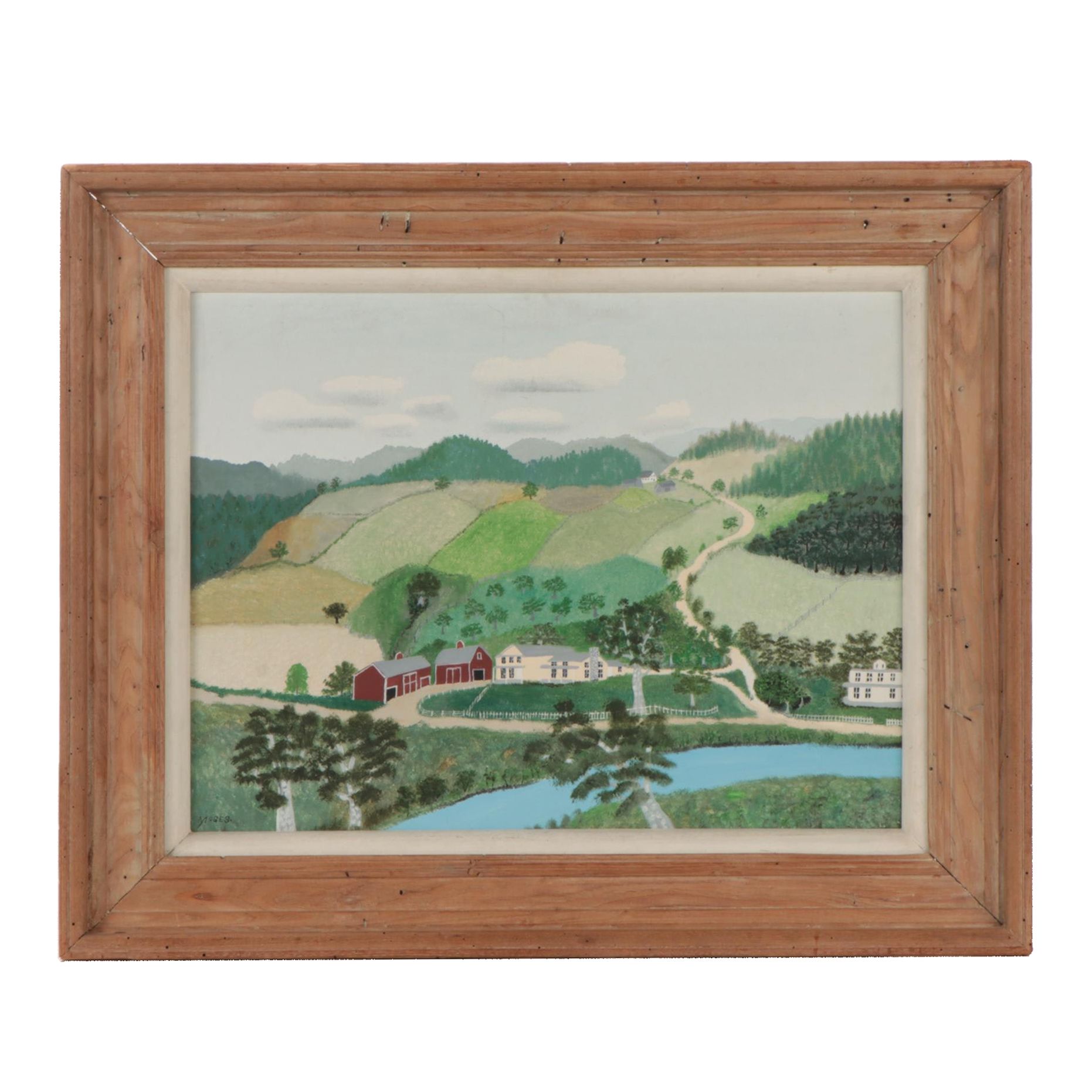 Grandma Moses Folk Tempera Painting "The Sycamore Farm," 1944