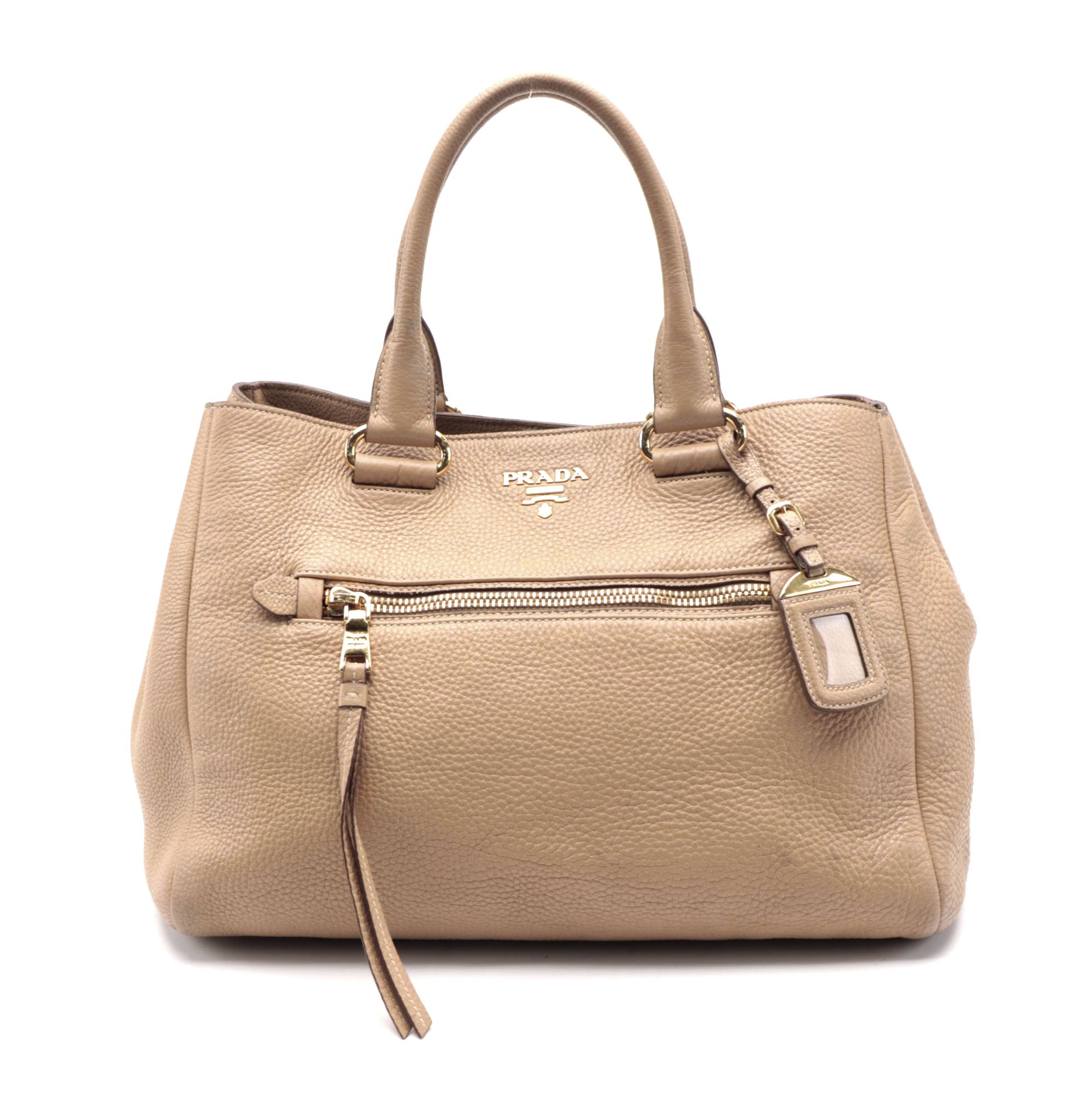Prada Front Pocket Shopping Tote in Beige Vitello Daino Leather