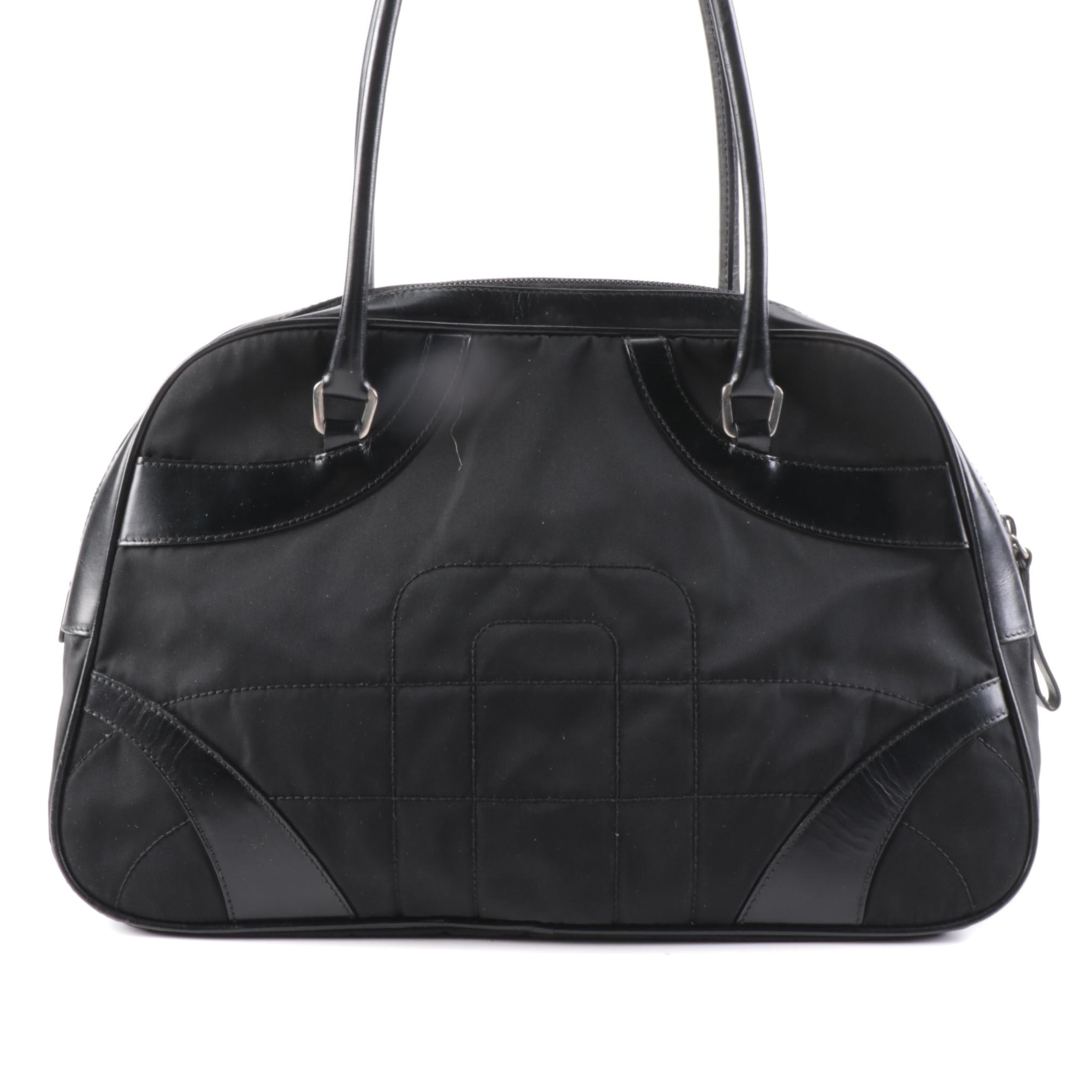 Prada Black Nylon Tessuto and Leather Shoulder Bag