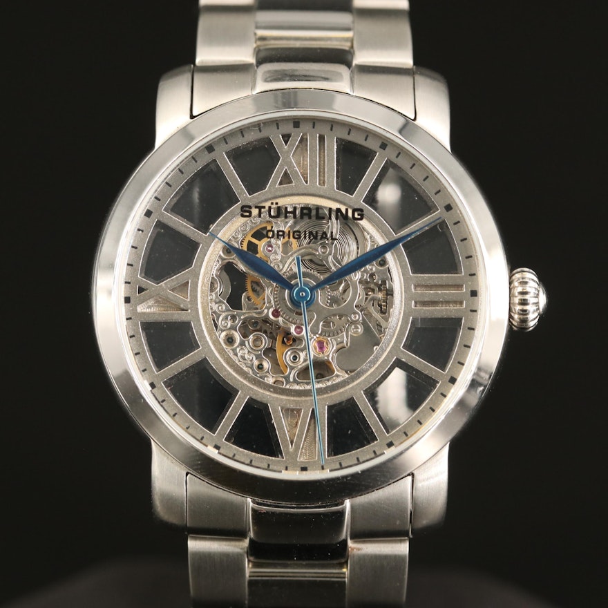 Stührling Skeleton Dial Stainless Steel Automatic Wristwatch