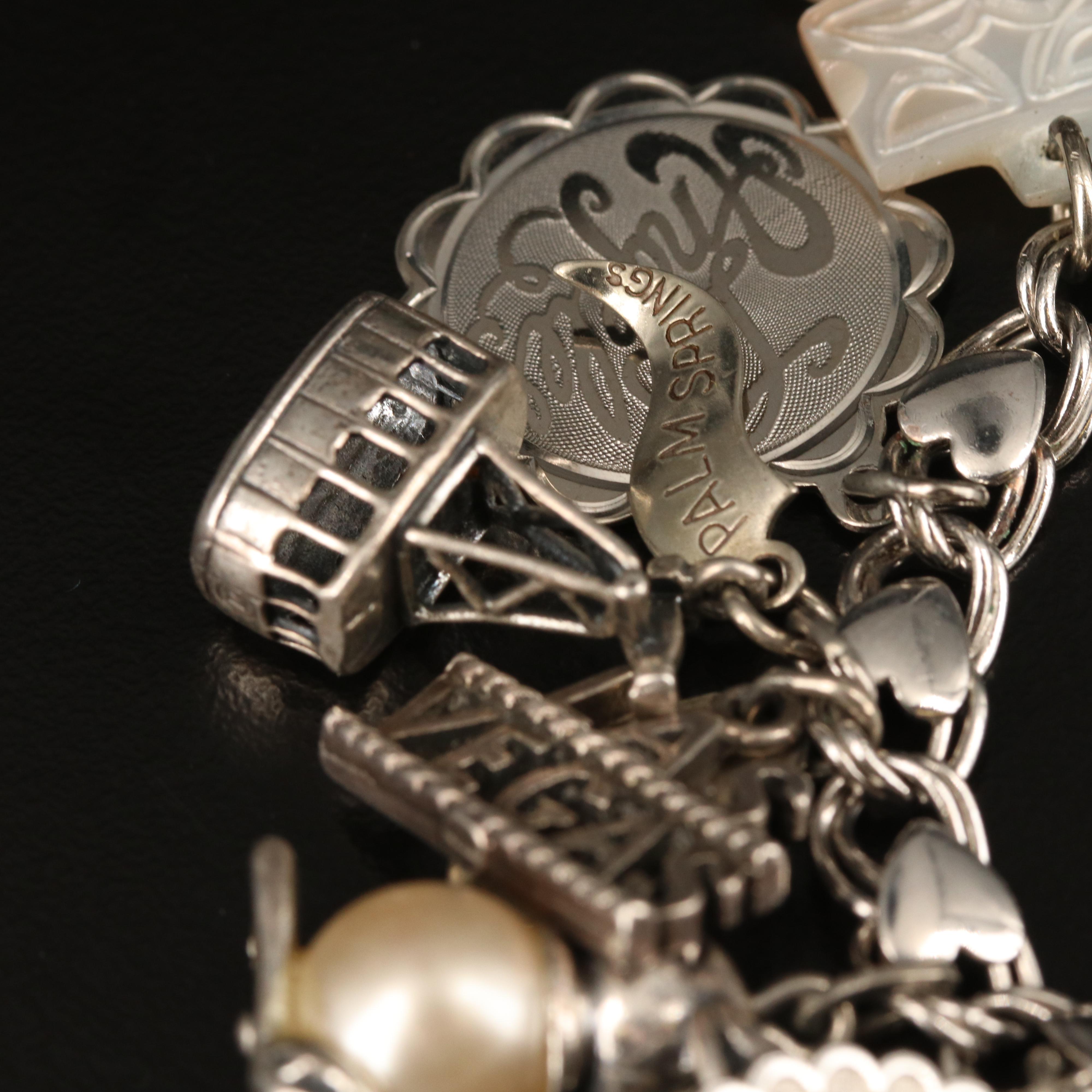 Vintage Beau Sterling Silver Charm Bracelet with Mother of Pearl Tiki Charm