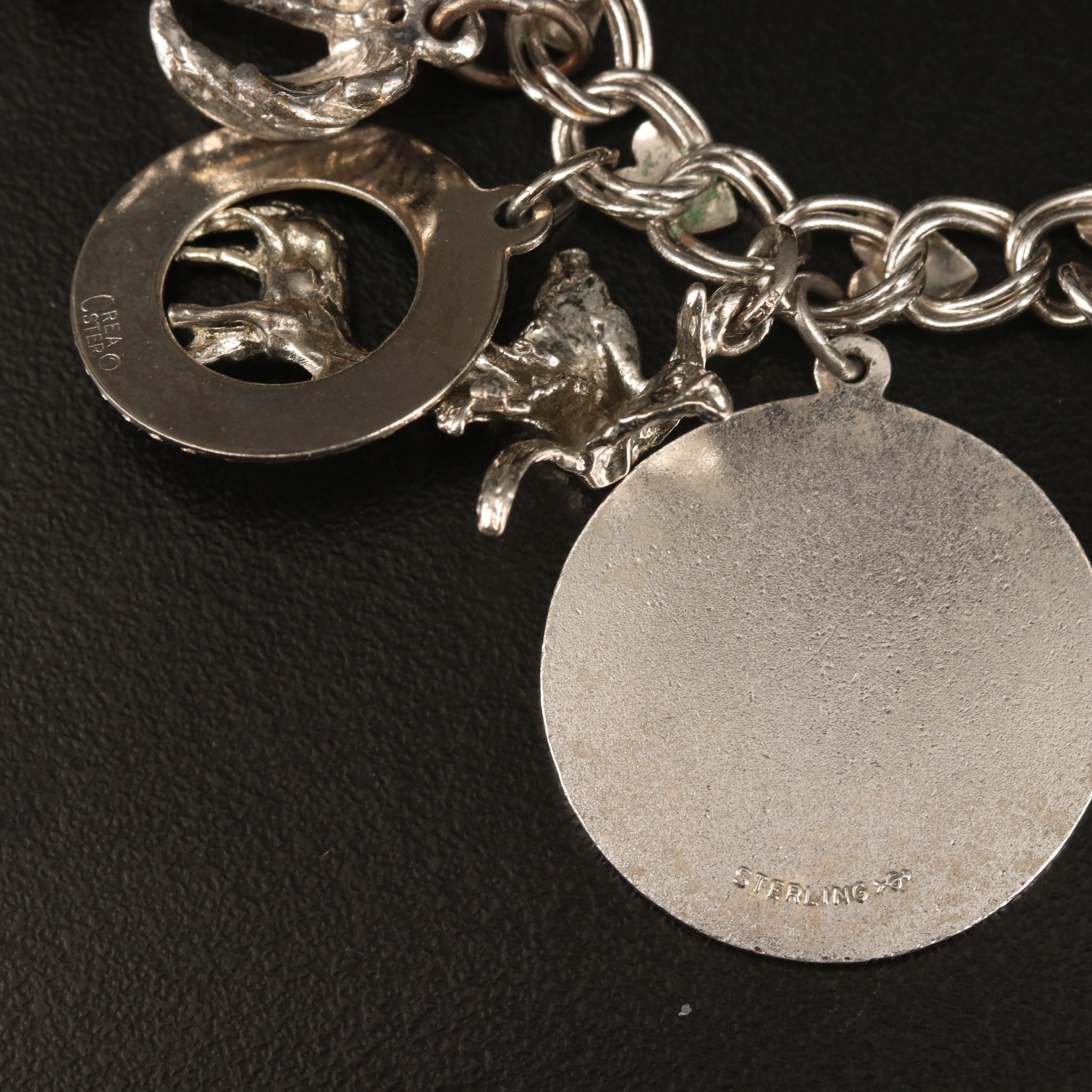 Vintage Beau Sterling Silver Charm Bracelet with Mother of Pearl Tiki Charm