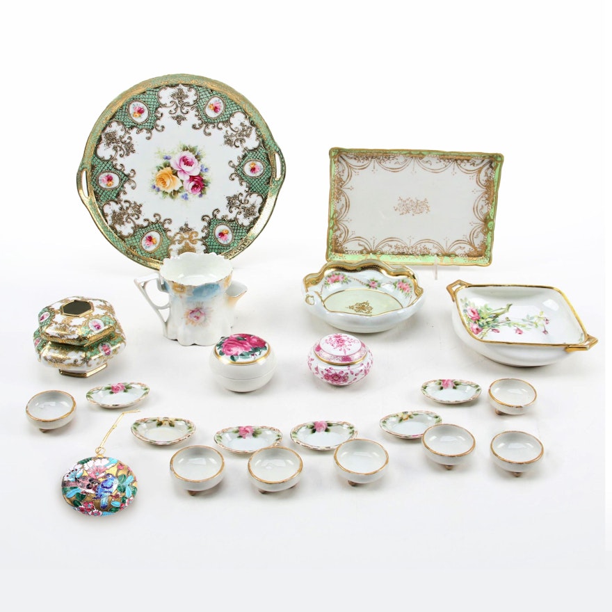 Meissen "Pink Oriental Flowers" Box and Other Porcelain and Ceramic Tableware