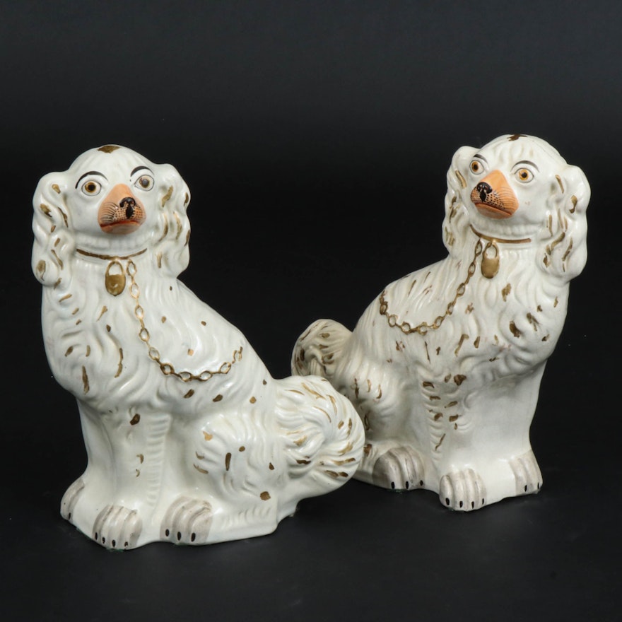 Staffordshire Ceramic Gilt Spaniels, Early to Mid 20th Century