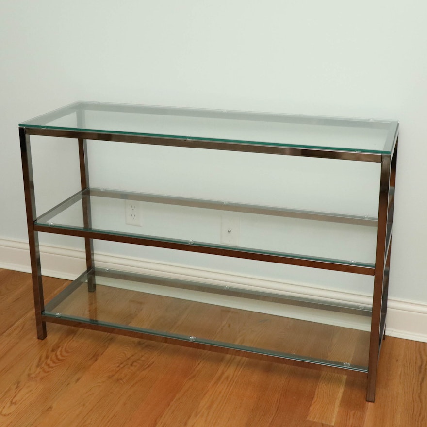 Modernist Style Chrome and Glass Three-Tier Console Table