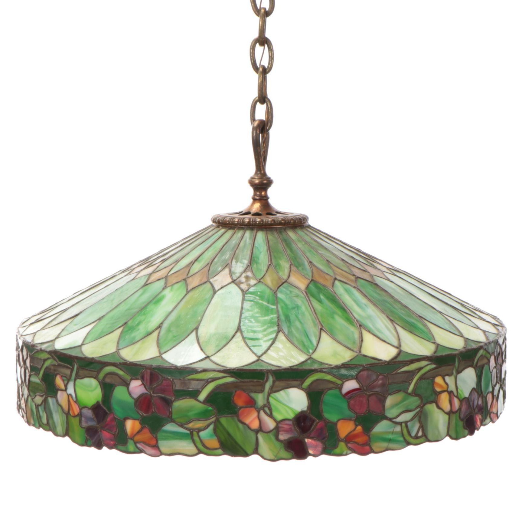 Duffner & Kimberly Co. "Nasturtium Border" Colored Slag Glass Chandelier