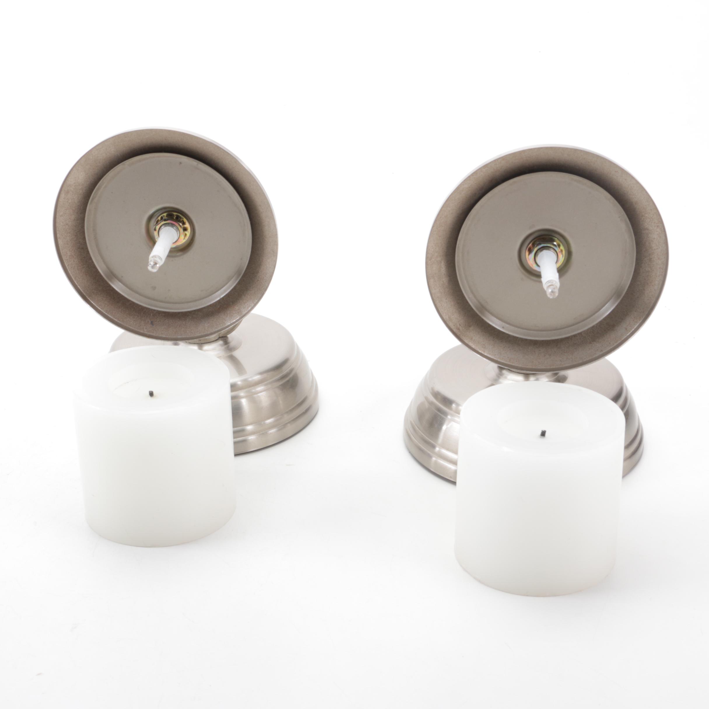 Contemporary Single Light Flameless Candle Wall Sconces with Brass Candlestick