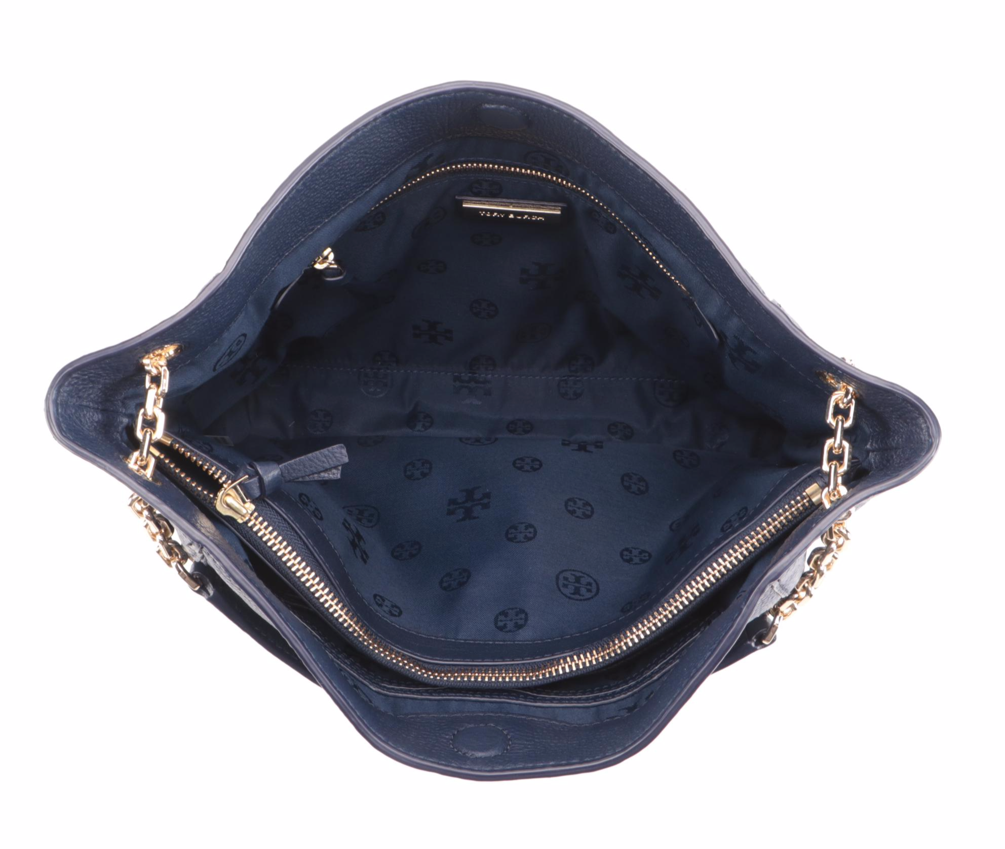 Tory Burch Navy Pebble Grain Leather Tote and Black Saffiano Textured Zip Wallet