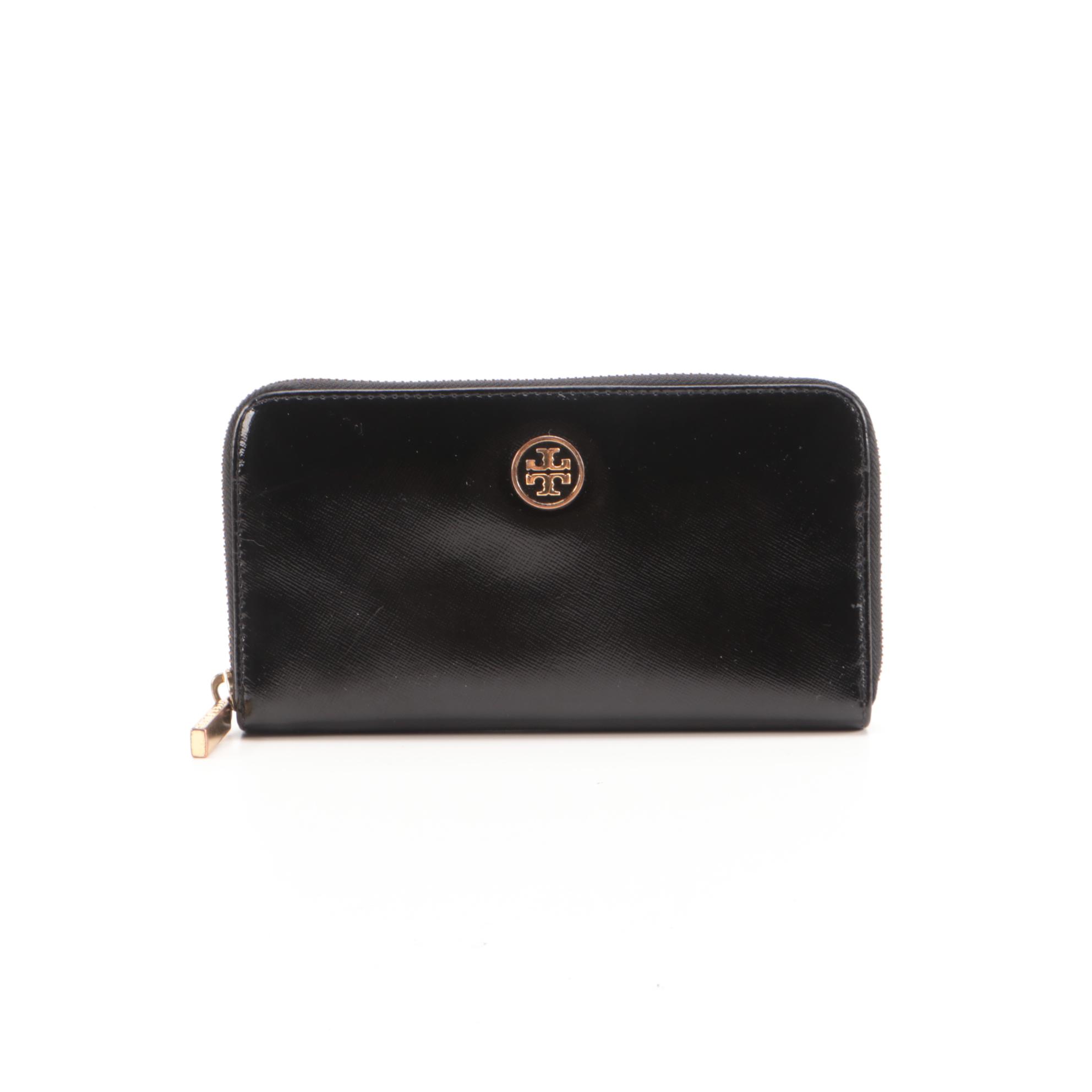 Tory Burch Navy Pebble Grain Leather Tote and Black Saffiano Textured Zip Wallet