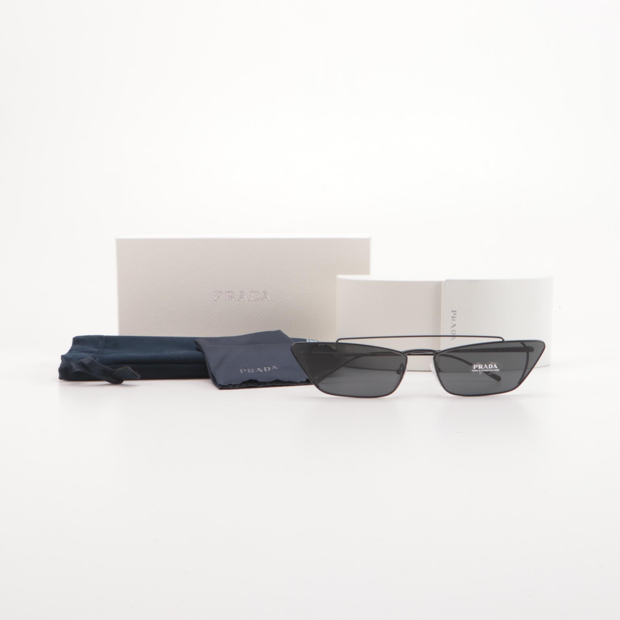 Prada SPR64U Narrow Butterfly Sunglasses in Black with Case