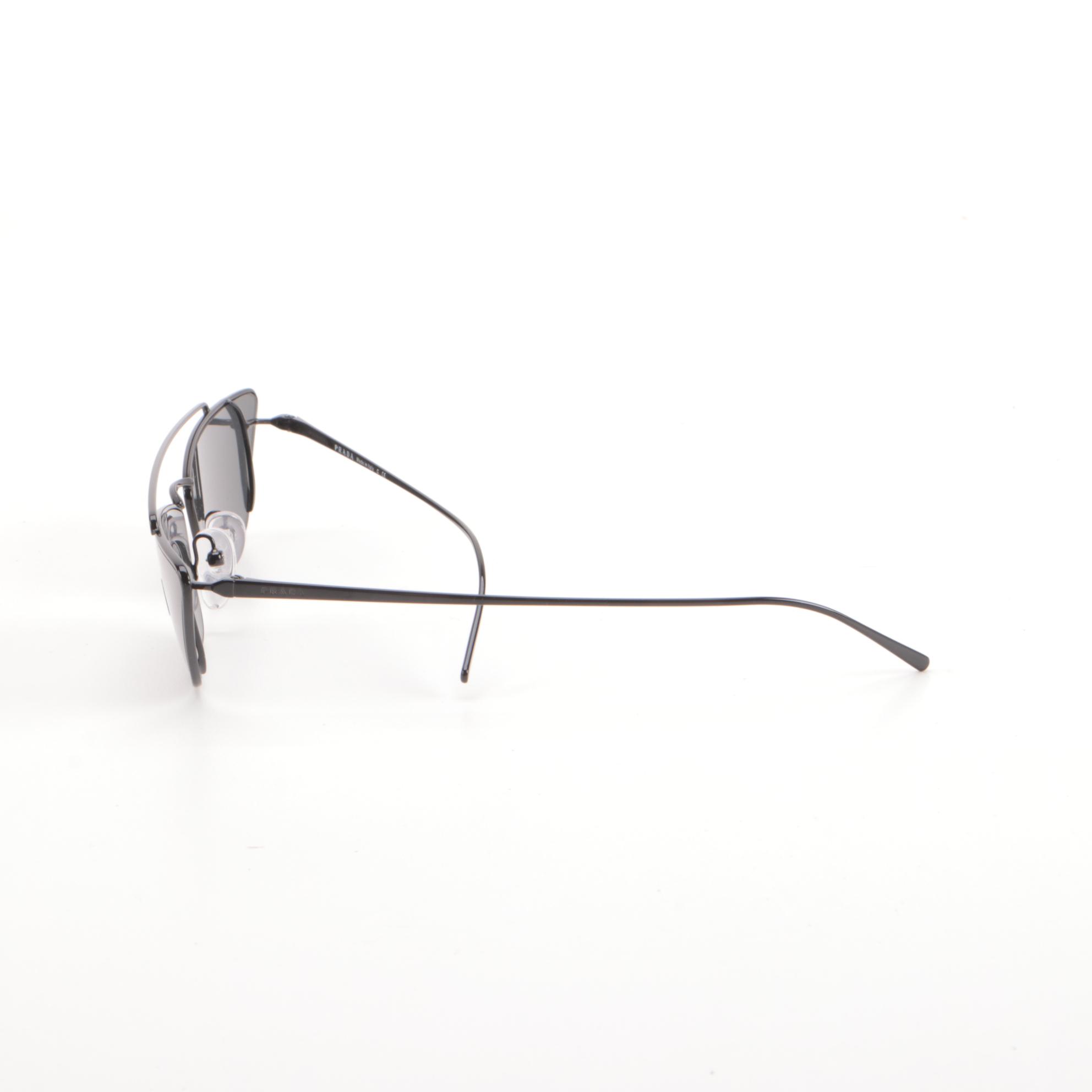 Prada SPR64U Narrow Butterfly Sunglasses in Black with Case