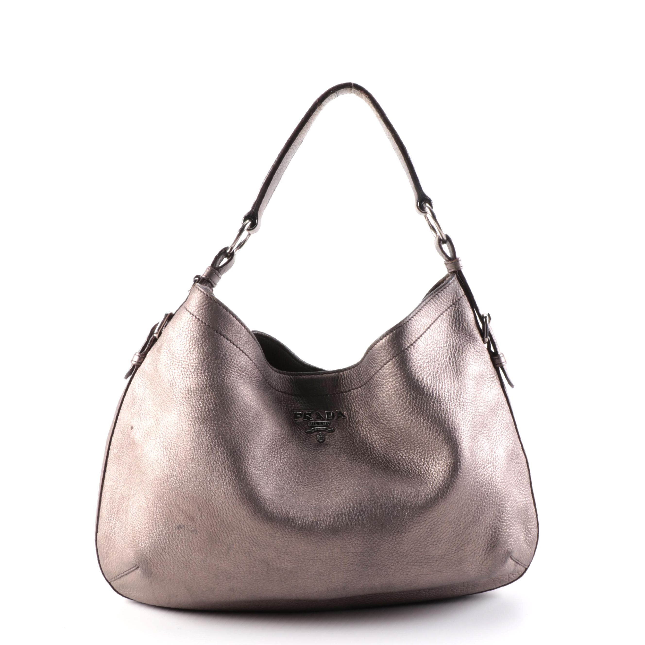 Prada Hobo Bag in Metallic Pebble Grained Leather