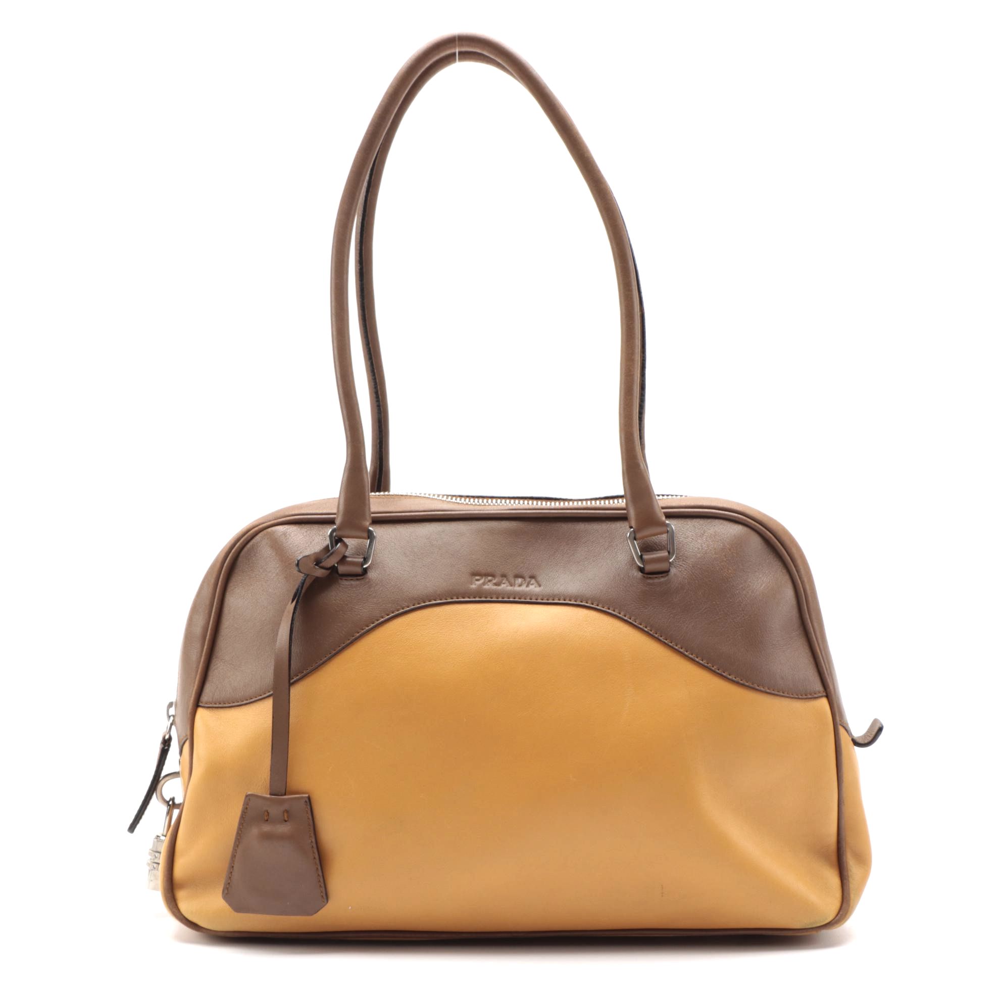 Prada Bowler Bag in Color-block Yellow and Brown Leather