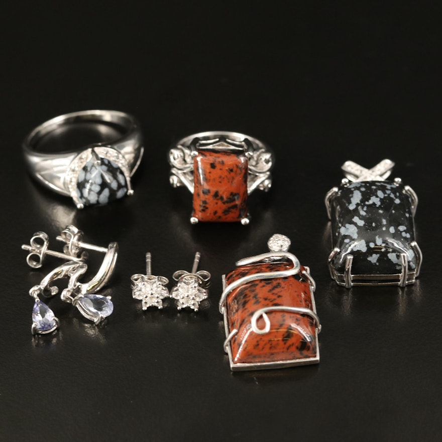 Sterling Snowflake and Mahogany Obsidian and Zircon Jewelry Selection
