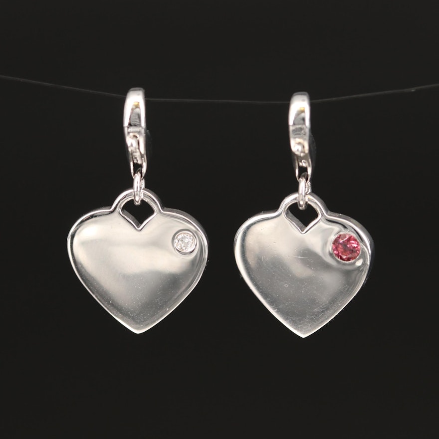 Sterling Diamond and Pink Tourmaline Heart Charms