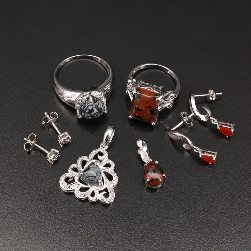 Sterling Jewelry Including Diamond and Additional Gemstones