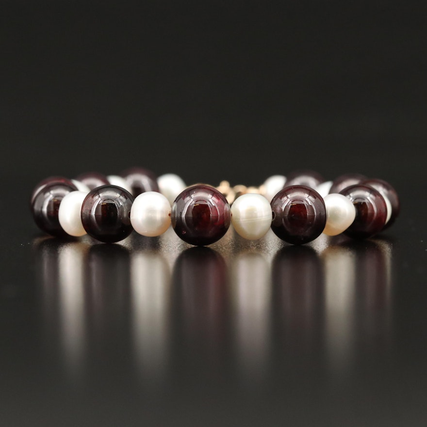 14K Garnet and Pearl Bracelet