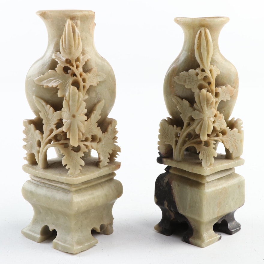 Chinese Soapstone Carved Miniature Corner Vases, Mid-20th Century