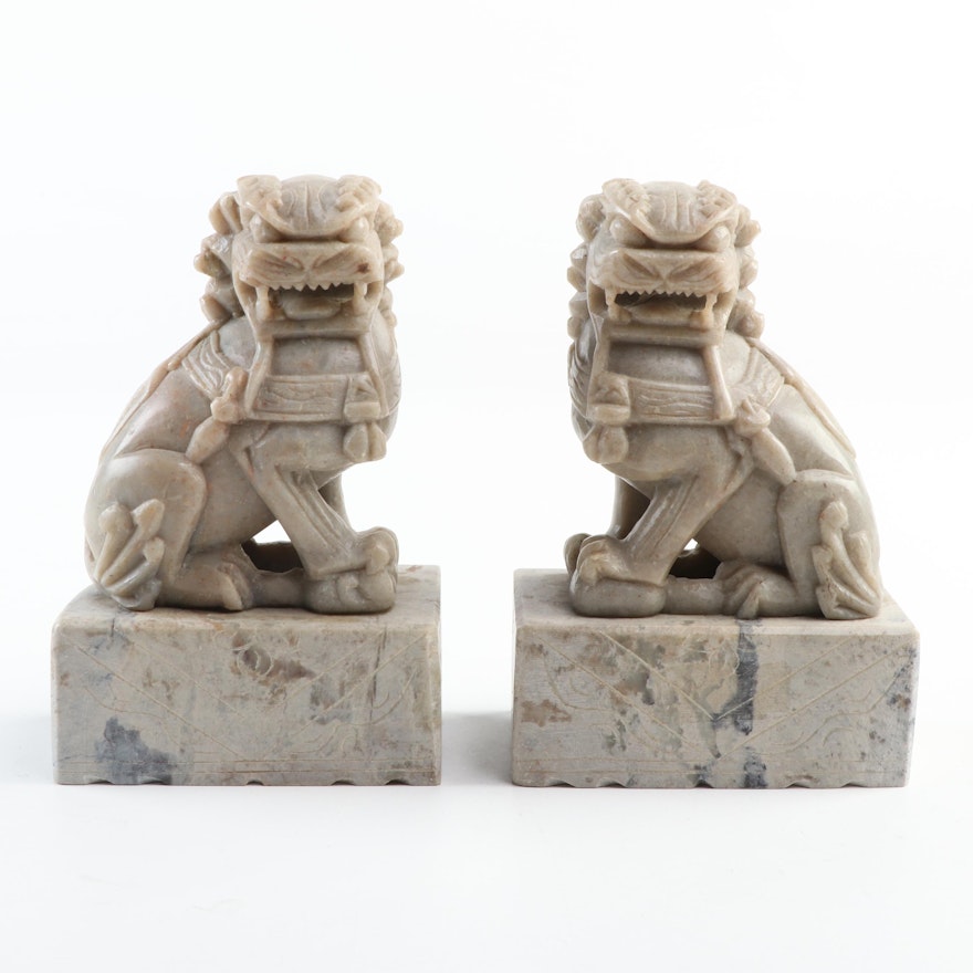 Chinese Carved Soapstone "Shíshī" Guardian Lion Figurines