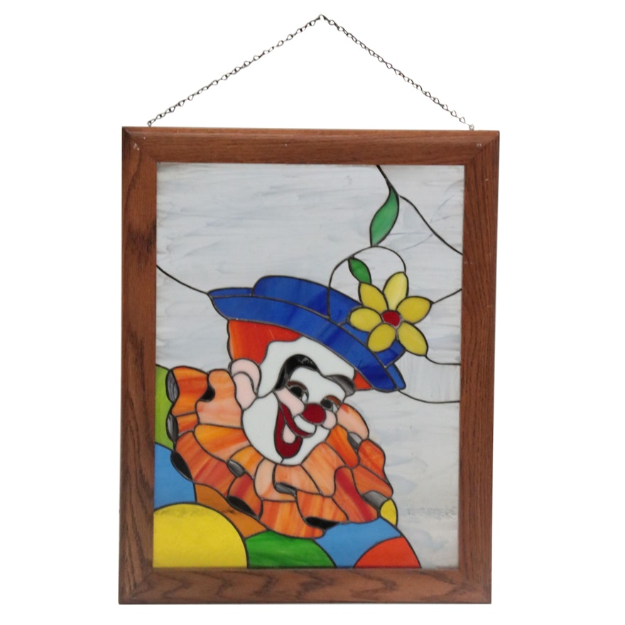 Clown with Flower Hat Stained Glass Hanging Panel