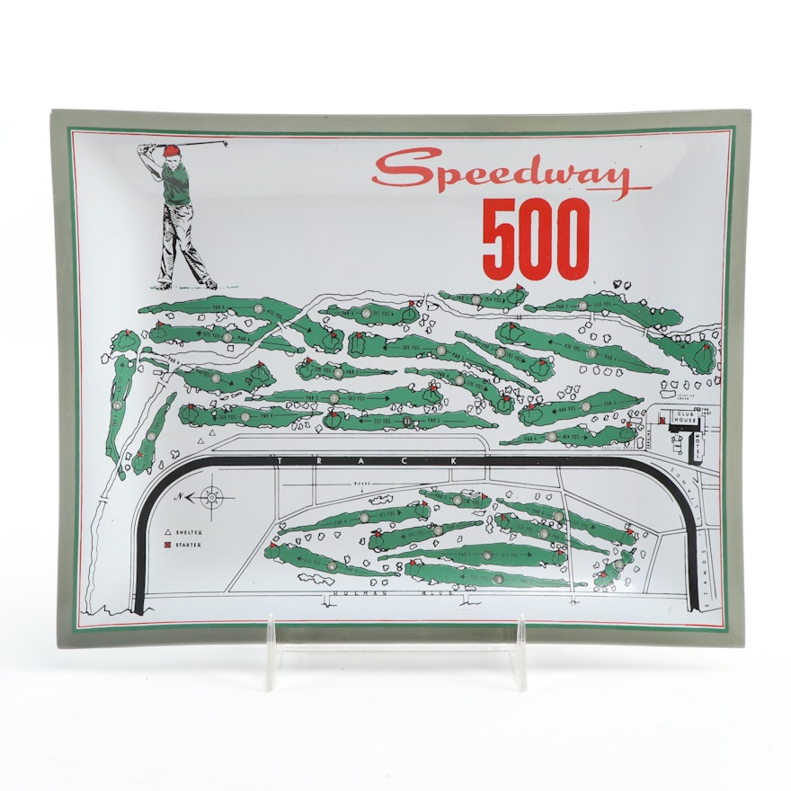 "Speedway 500" Painted Smoked Glass Golf Tray, 1960s