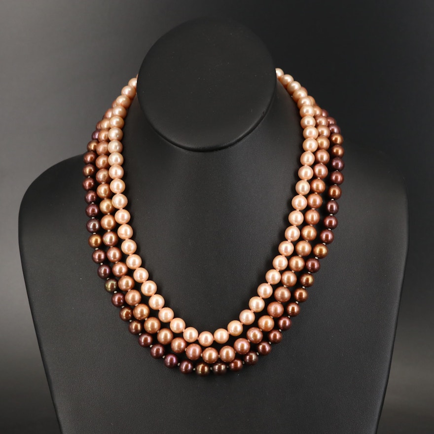 Triple Strand Pearl Necklace with 14K Clasp