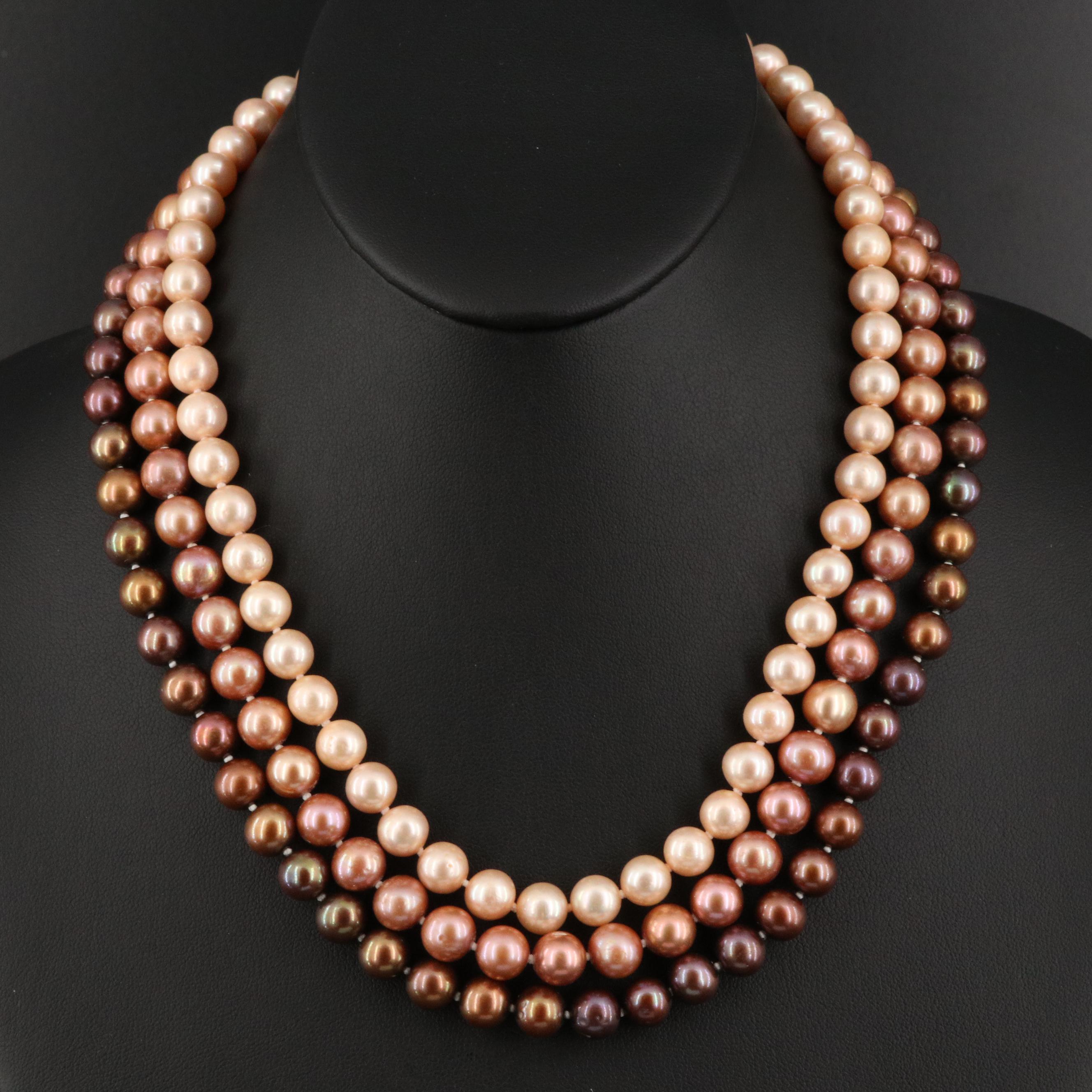 Pearl Triple Strand Necklace with 14K Clasp