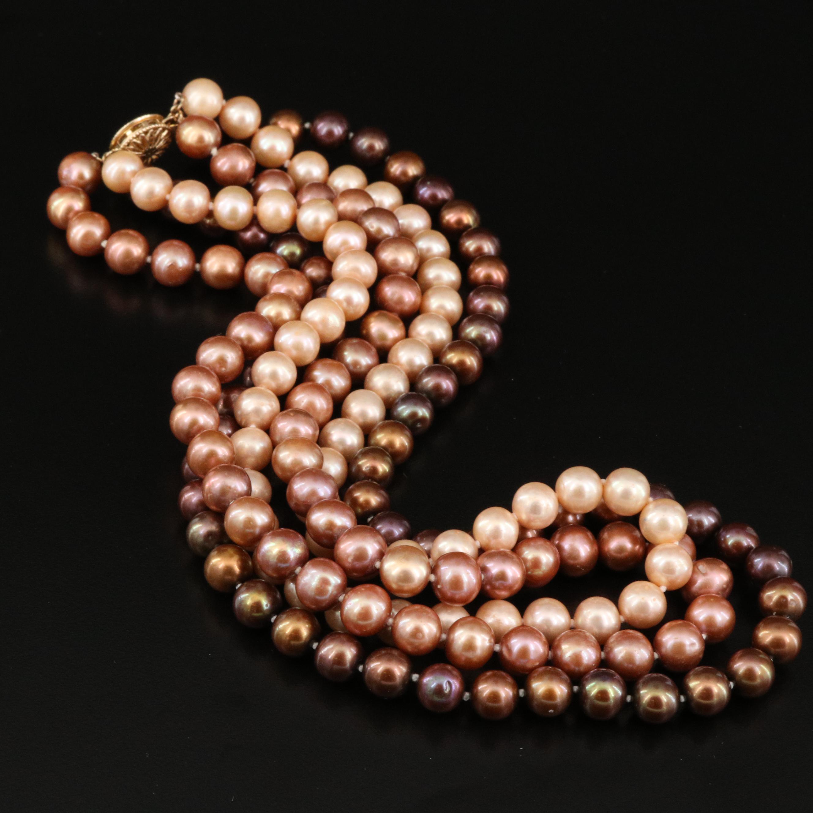 Pearl Triple Strand Necklace with 14K Clasp