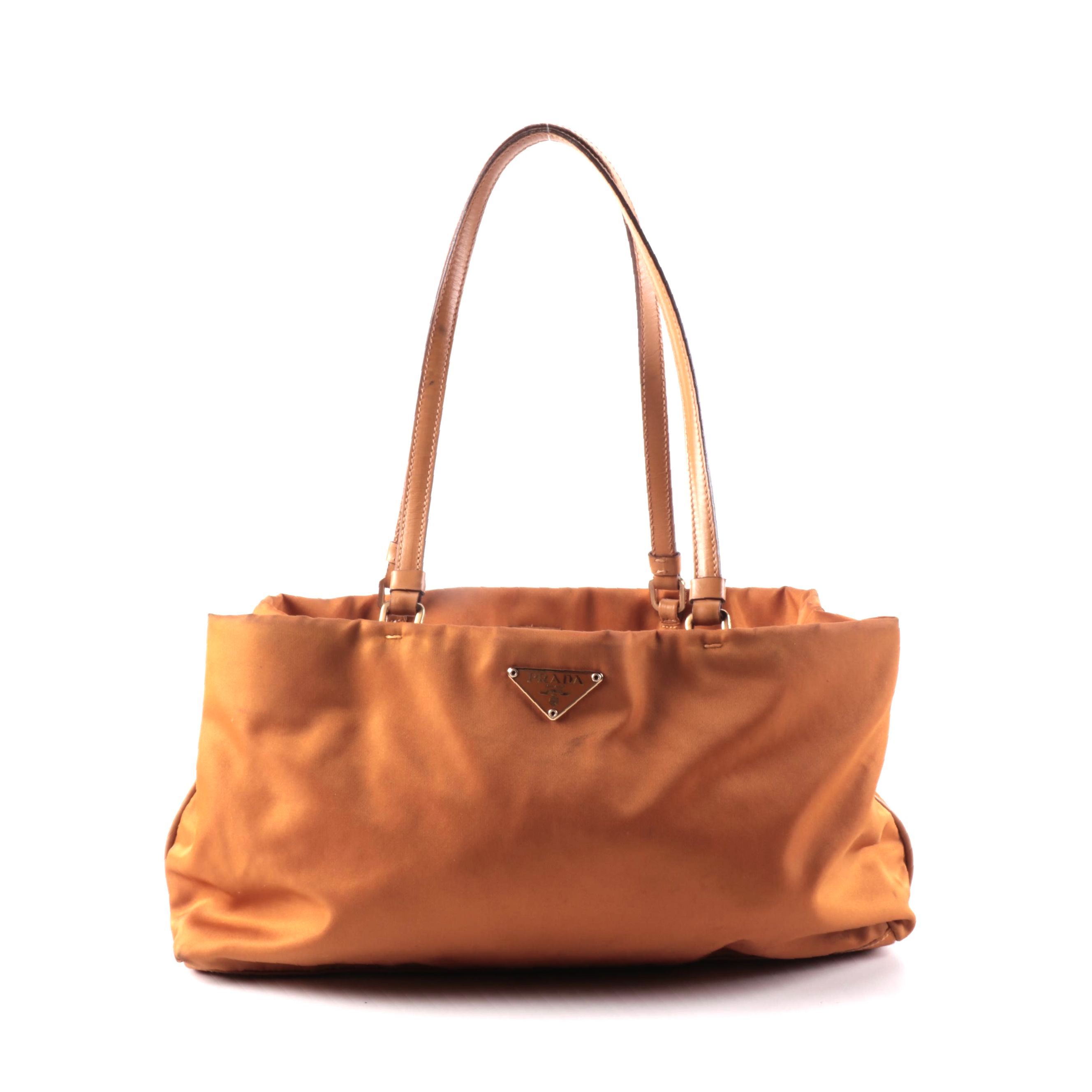 Prada Tessuto Shoulder Bag in Orange Nylon and Leather Trim