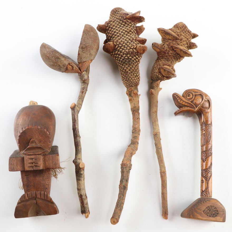 New Guinea Tree Nut Stems and Polynesian Sculptures