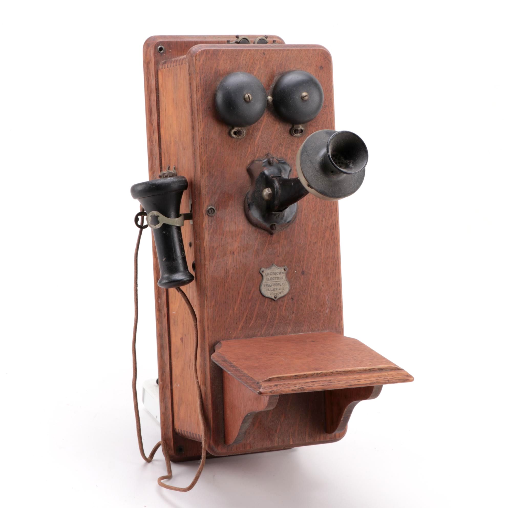 American Electric Oak Wood Wall Telephone, Early 20th Century