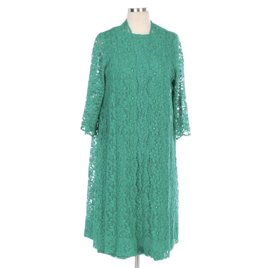 Dress Suit in Green Floral Lace and Rhinestone Embellishments