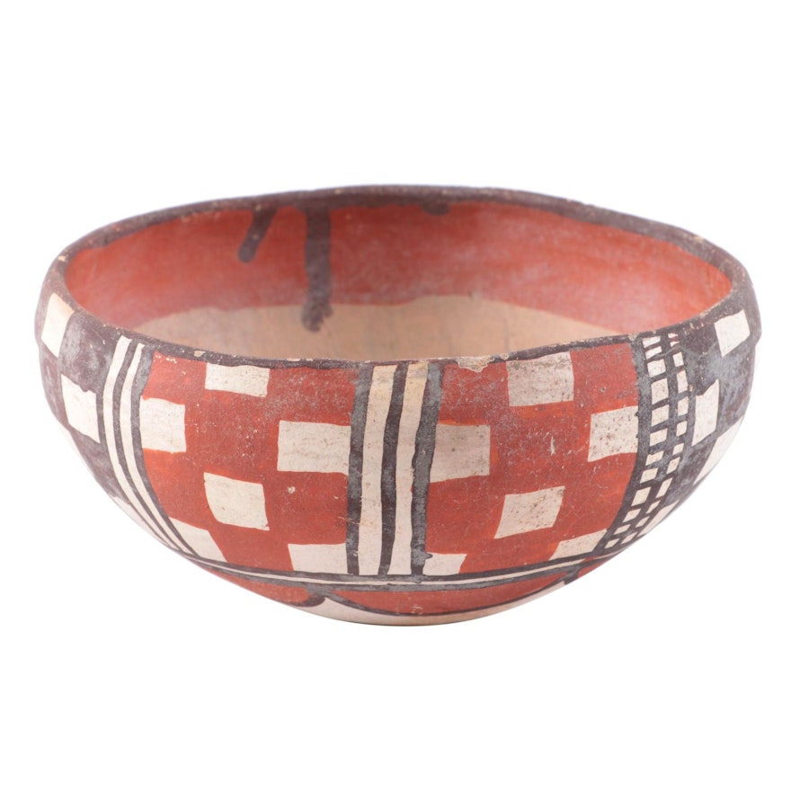 Pueblo Polychrome Earthenware Bowl, Probably Isleta, Mid-20th Century