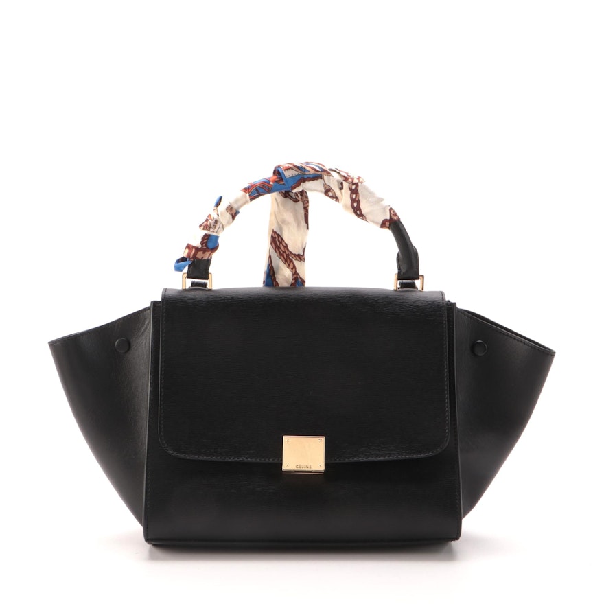 Céline Small Trapeze Bag Black Leather with Scarf