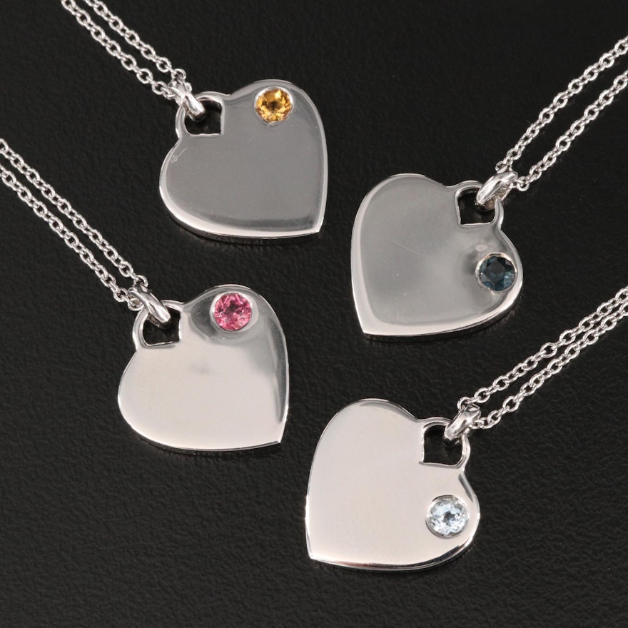 Sterling Mixed Gem Heart Pendant Necklaces