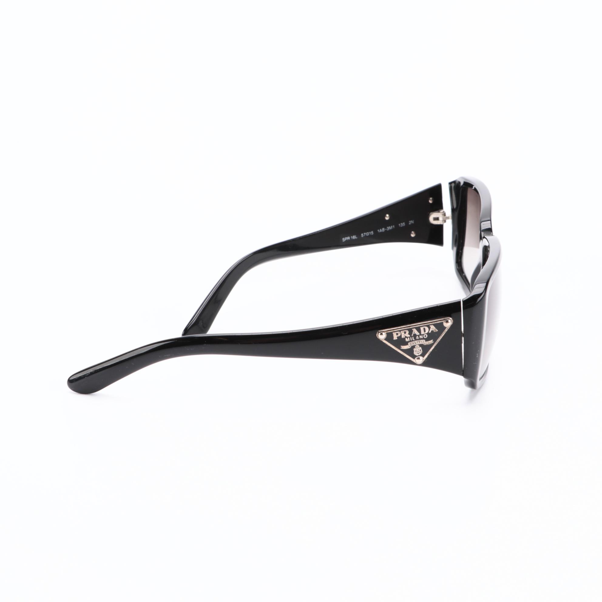 Prada SPR 16L Black Rectangle Sunglasses with Case