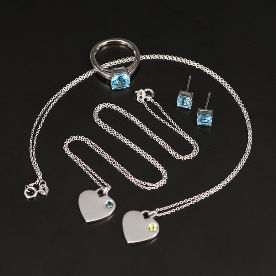Sterling Peridot and Topaz Jewelry Including Heart Necklaces