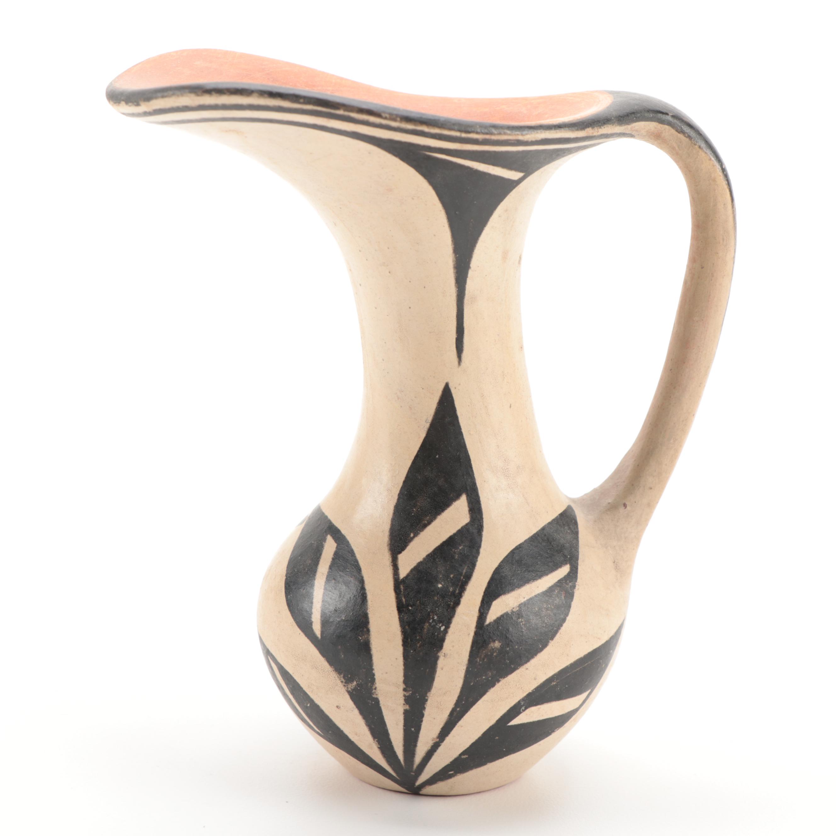 Kewa Black-on-White Earthenware Pitcher, Mid-20th Century