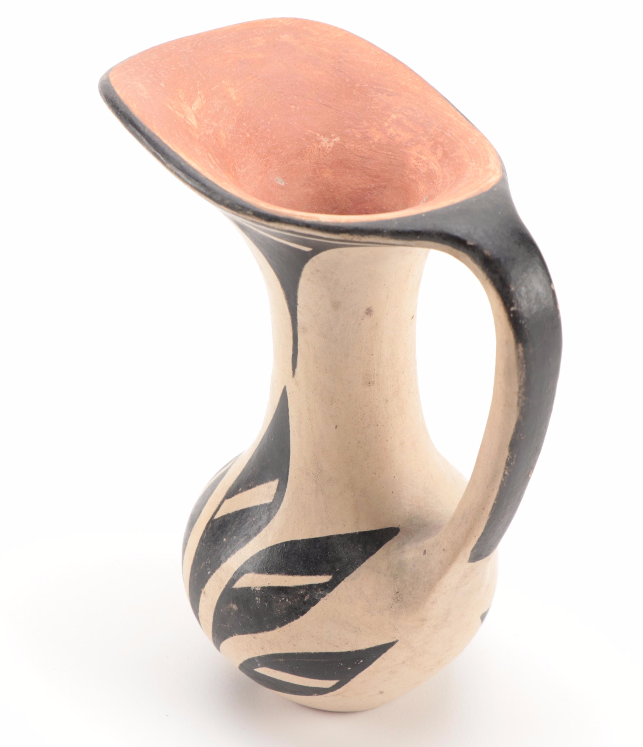 Kewa Black-on-White Earthenware Pitcher, Mid-20th Century