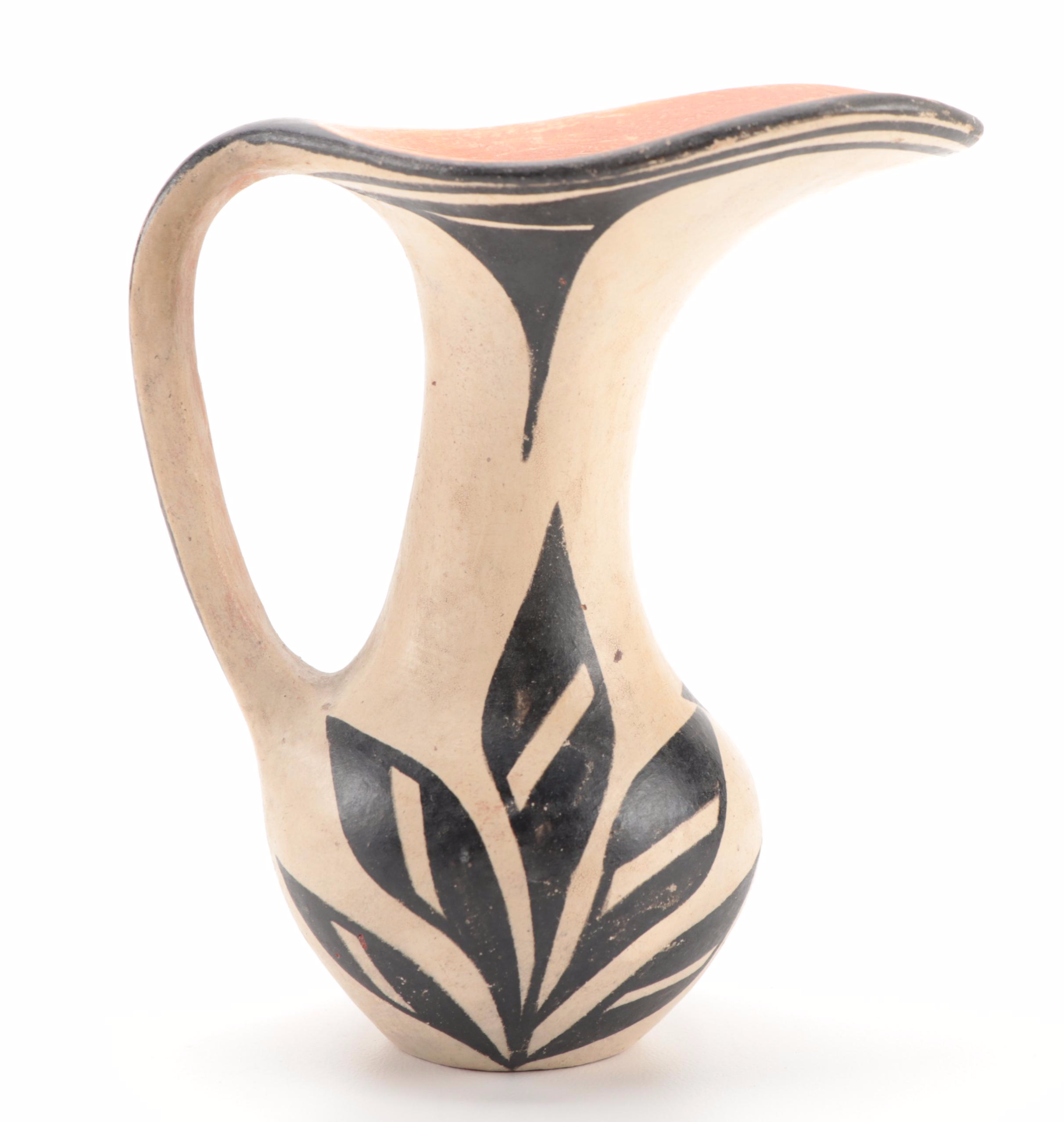 Kewa Black-on-White Earthenware Pitcher, Mid-20th Century
