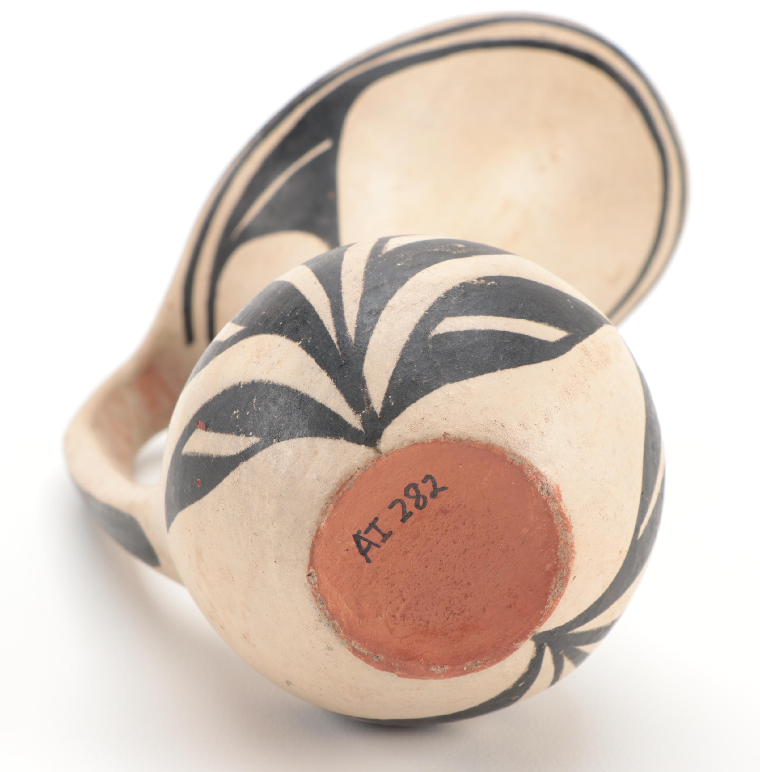 Kewa Black-on-White Earthenware Pitcher, Mid-20th Century