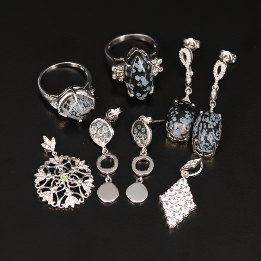 Sterling Jewelry Including Snowflake Obsidian, Topaz and Zircon