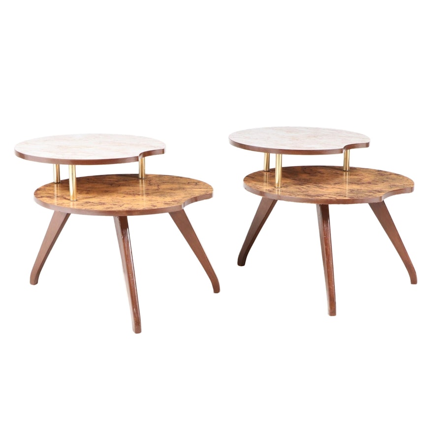 Pair of Mid Century Modern Laminate Top Two-Tier Side Tables