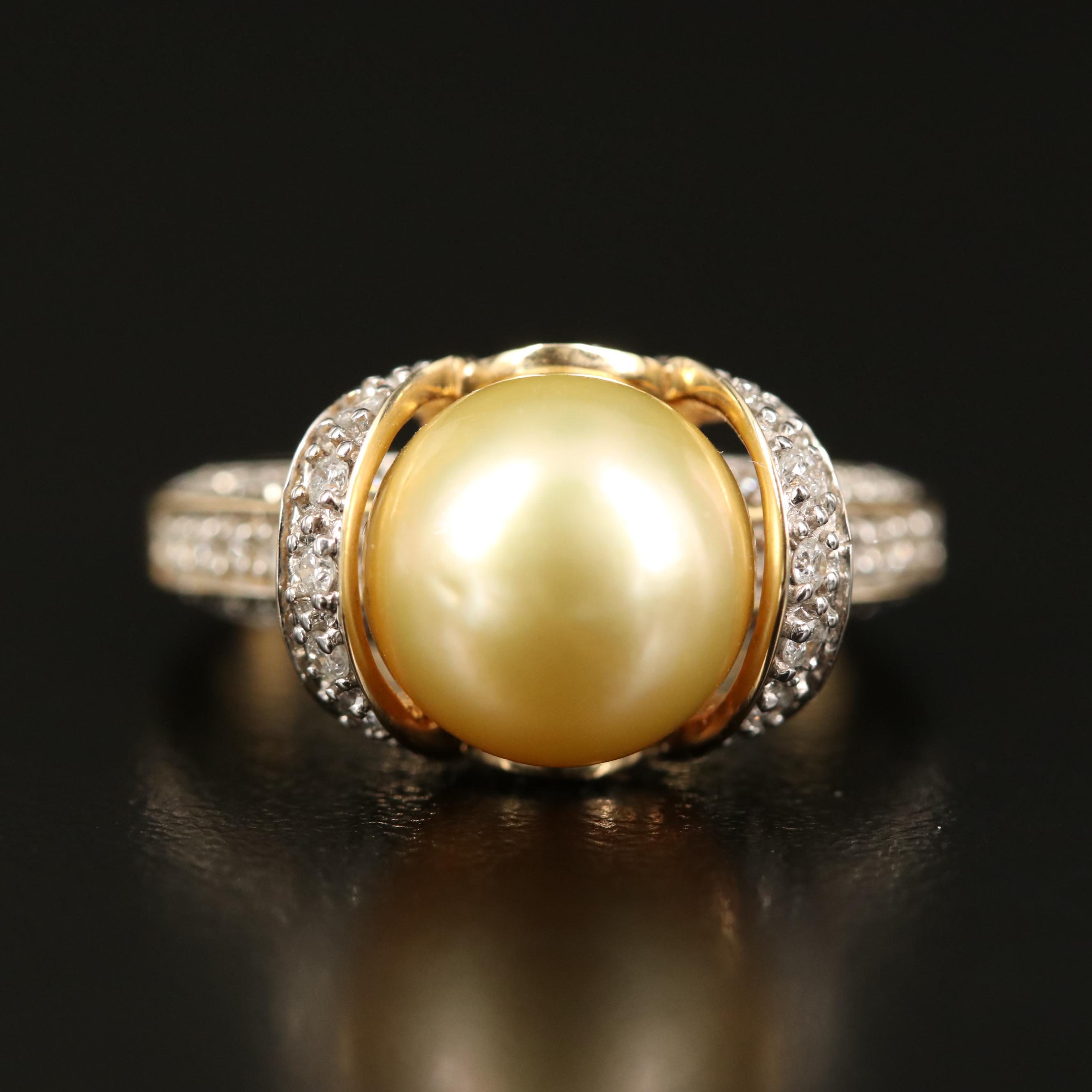 14K Pearl and Diamond Ring